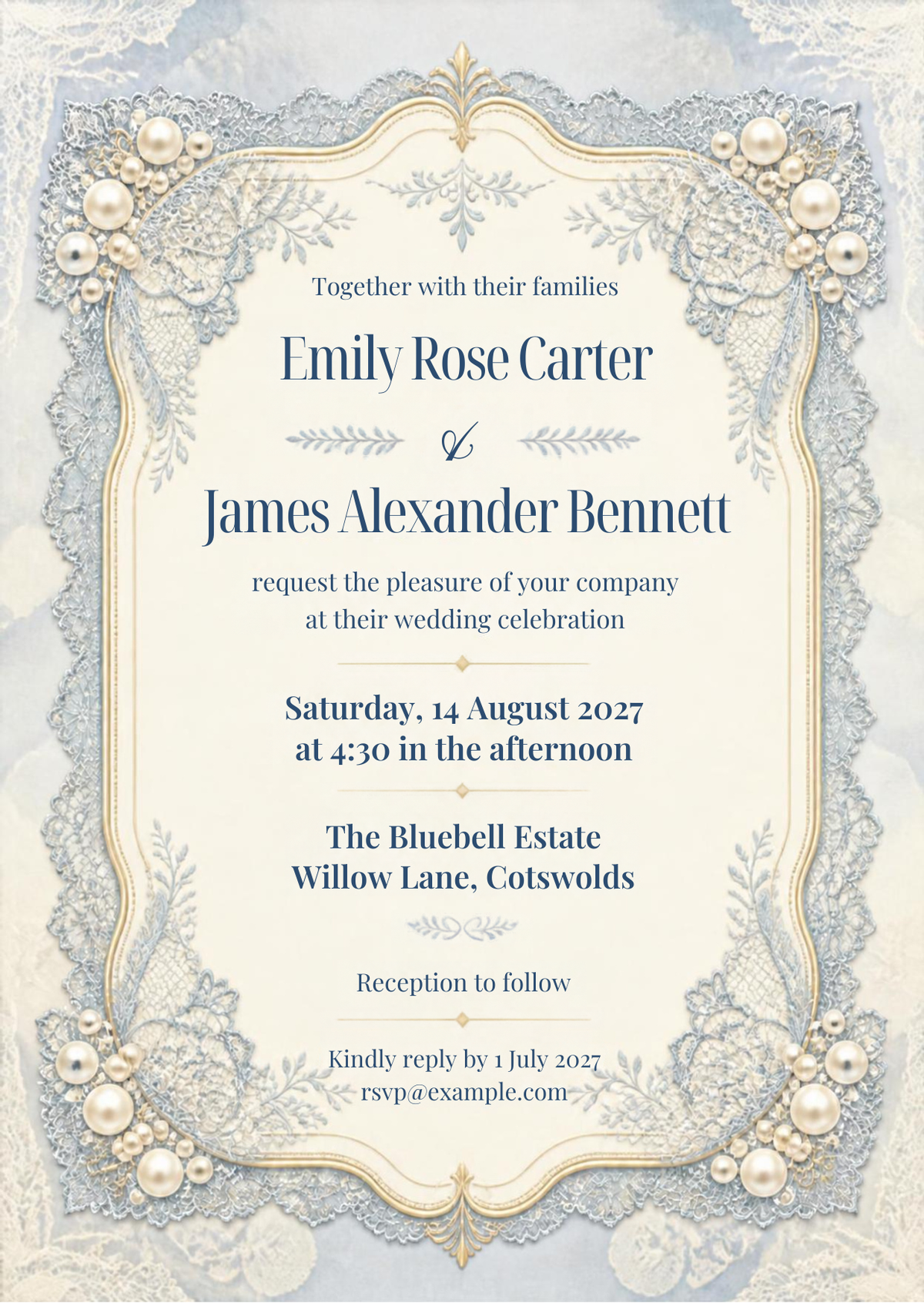 Sapphire Pearl Wedding Invitation