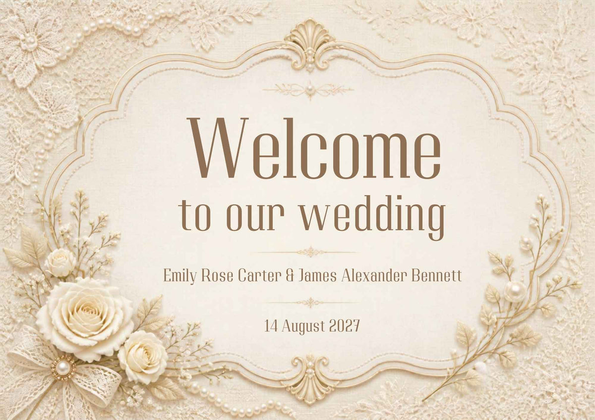 Pearl and Lace Wedding Welcome Sign