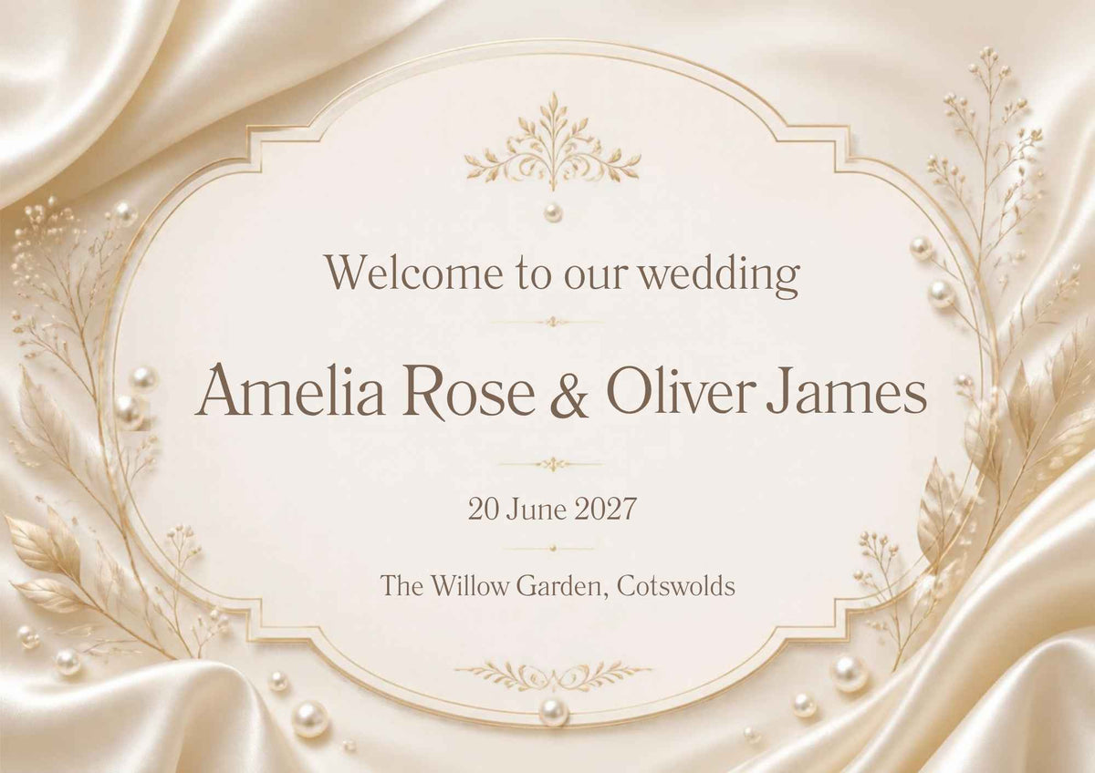 Silk and Pearl Wedding Welcome Sign