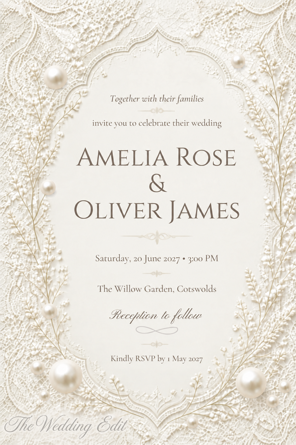 Chantilly Lace and Pearl Invitation
